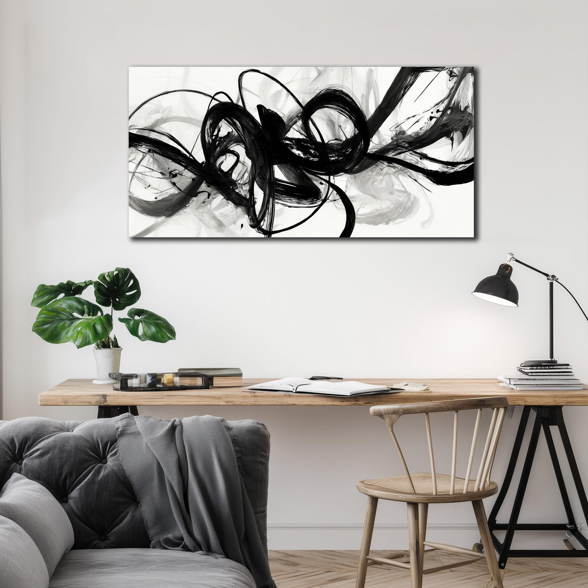 AUUZAIUA Abstract Wall Art for Living Room Black and White Swirl Lines Pictures Large Minimalist Artwork for Bedroom Kitchen Office Canvas Prints 20"x40"