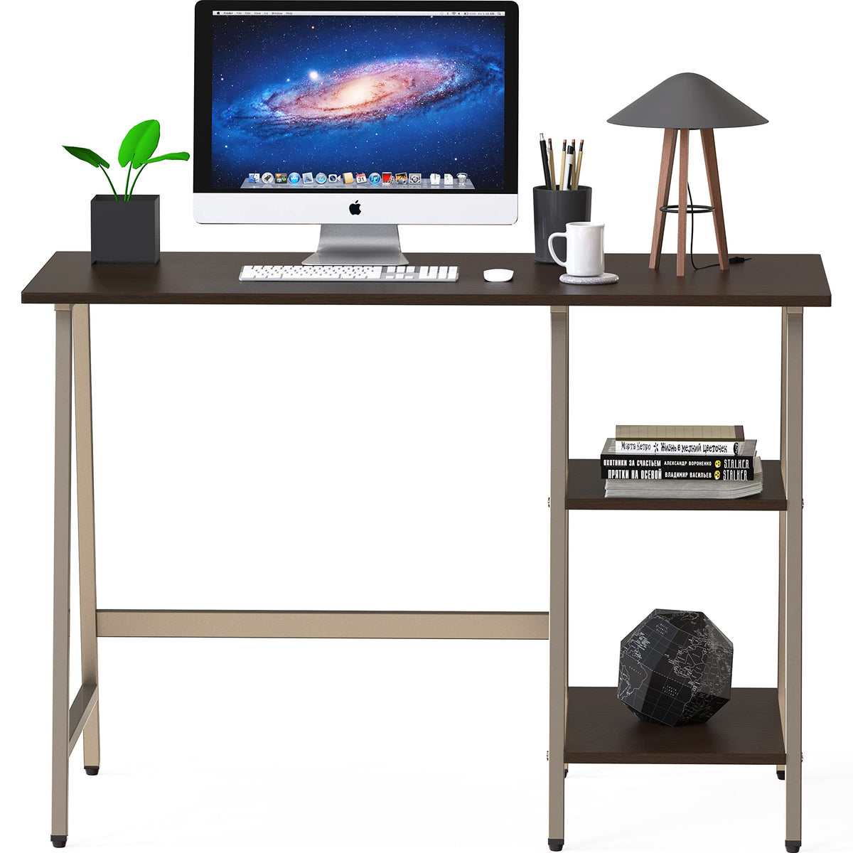 SHW 43-Inch Home Office Trestle Computer Desk with Open Storage Shelves, Espresso