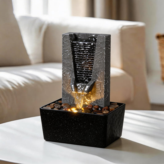 Zen Tabletop Indoor Water Fountain - Indoor Waterfall with LED Light, Relaxing Water Sounds for Office Desk Decor, Home Meditation & Stress Relief, Ideal Relaxation Gift for Women/Men