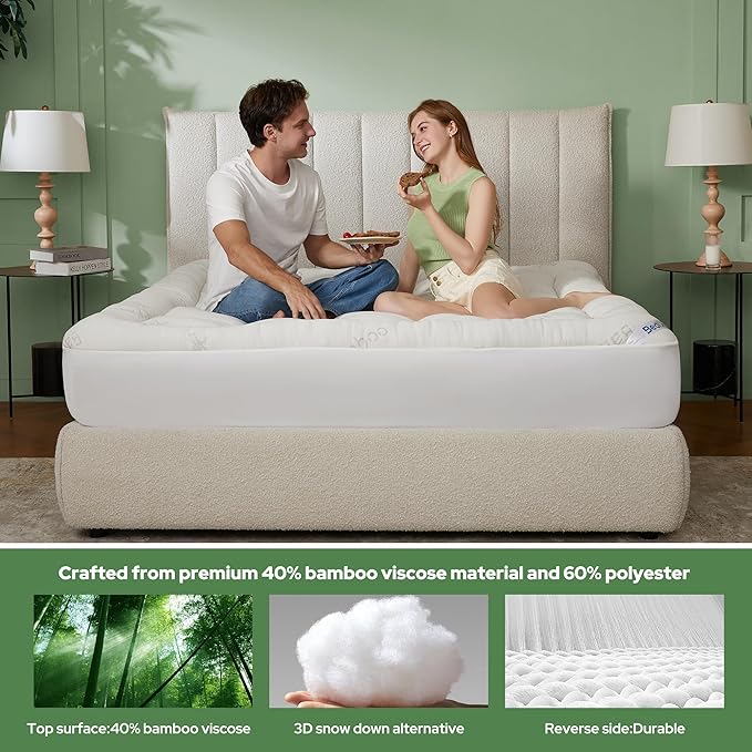BEDLORE King Mattress Topper Viscose Derived from Bamboo, Thick Pillow Top