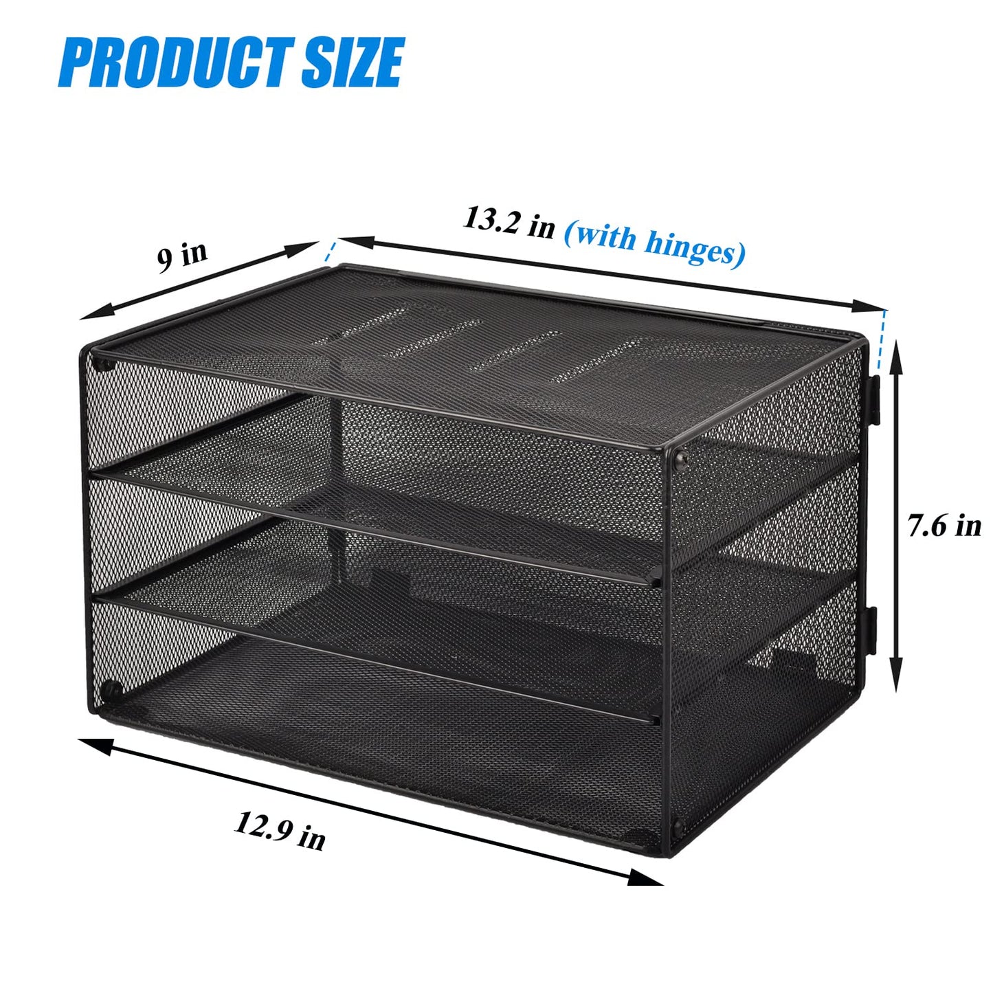 EASEPRES 3 Tier Mesh Desk Organizer Tray, File Paper Letter Folder Holder Desktop Paper Sorter Mail Organization Rack Storage Accessories, for Office Home School Classroom, Black