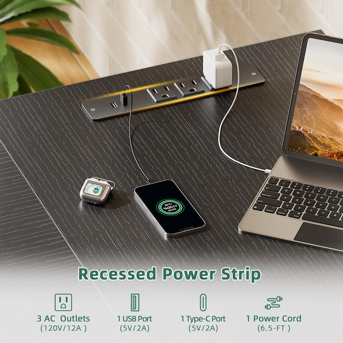 Furologee 63" L Shaped Computer Desk with Power Outlet & USB-C Port, Reversible Home Office Desk with 2 Fabric Drawers, File Cabinet, Hooks, Large Corner Table for Gaming, Writing, Work, Black