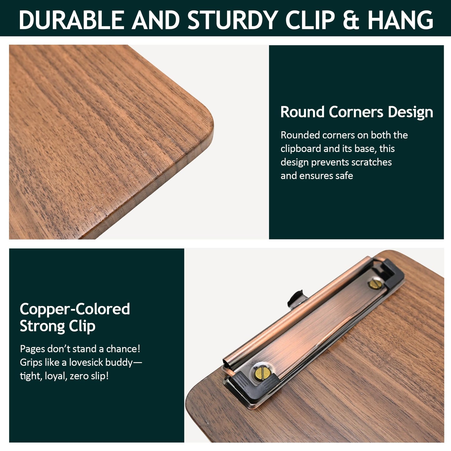 Walnut Wood Clipboard, Small Clip Board with Tabletop Stand, 0.88Lbs, 9*6.3 in, Smooth Edges, Idea for Menu and Small Memos Display for Coffee Shops, Bar, Office, Restaurant, Countertops, Self-Service