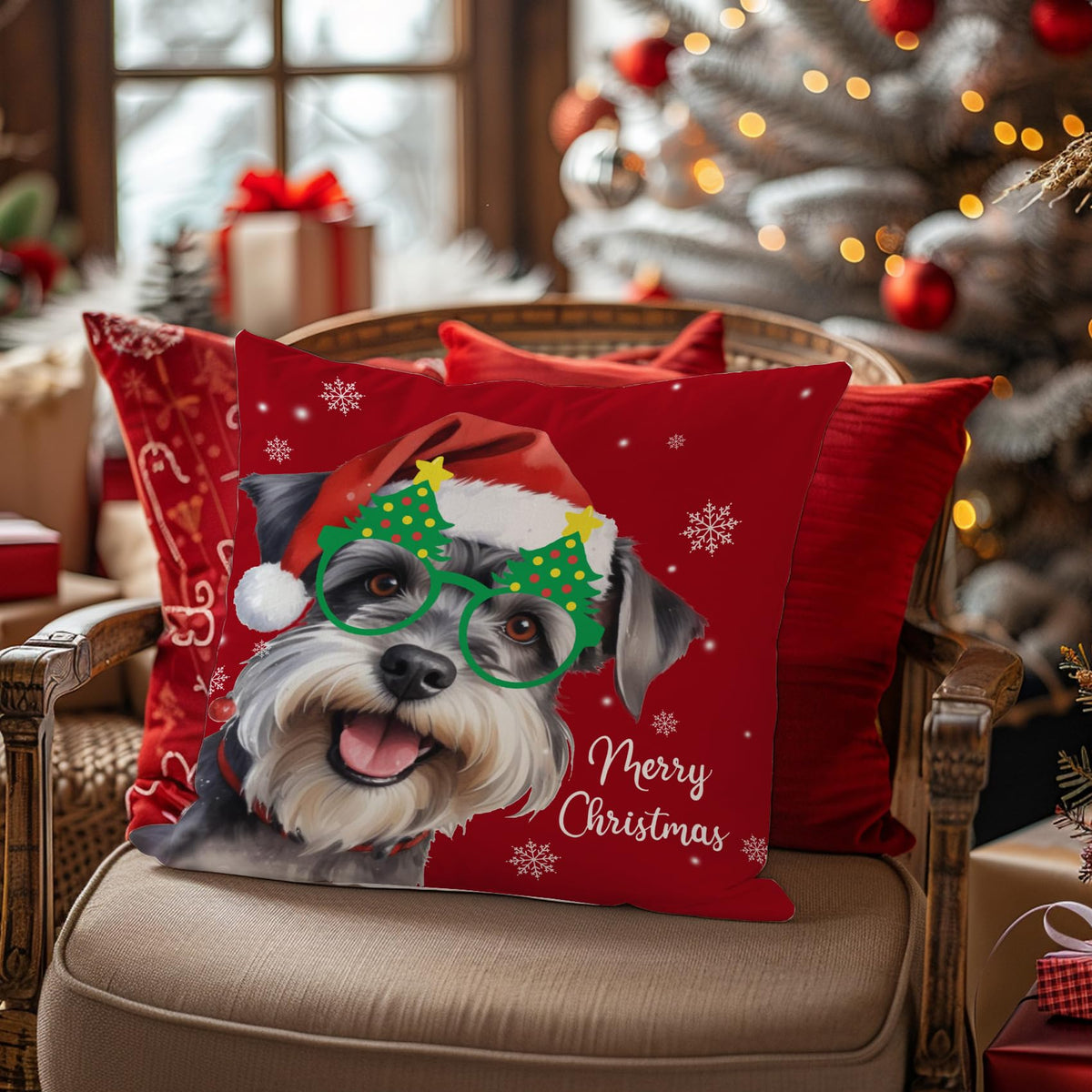 sdfkmlcdl Christmas Schnauzer Pillow Covers 18x18, Schnauzer Gifts for Women Men, Merry Christmas Dog Snowflake Decorative Throw Pillow Covers for Home Bedroom Living Room Sofa