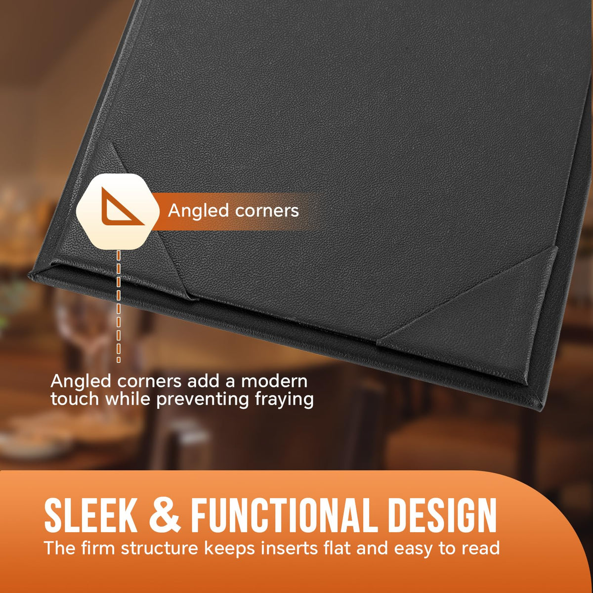 MYFULLY Restaurant Menu Holders 4.25" x 11", 6 Pack Black PU Leather Single Panel Menu Covers with Angled Corners for Restaurant, Bar, Coffee Shop, Wine List (1 View)