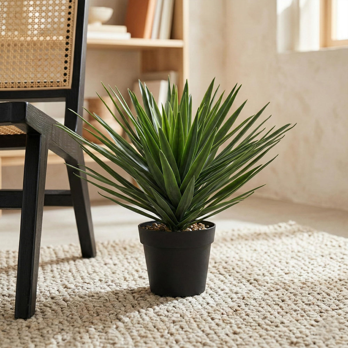 Triferal 22 Inches Artificial Agave Plant for Indoor & Outdoor - Large Fake Agave Plant in Black Pot with Real Stone Pebbles, Modern Home Office Decor, 105 Leaves