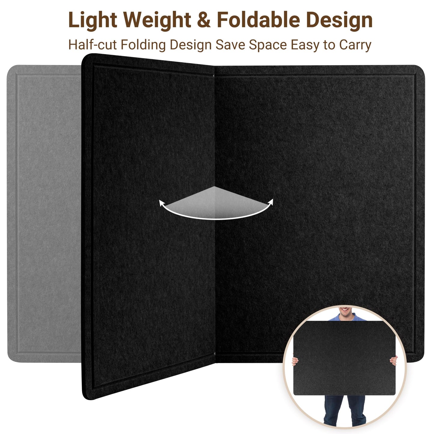 AKTOP Large Black Cork Board 48" x 36", Foldable Felt Notice Pin Board for Wall, 4' x 3' Decorative Bulletin Board Photo Display Board with Self-Adhesive Tape for Office, School & Home, 25 Pushpins