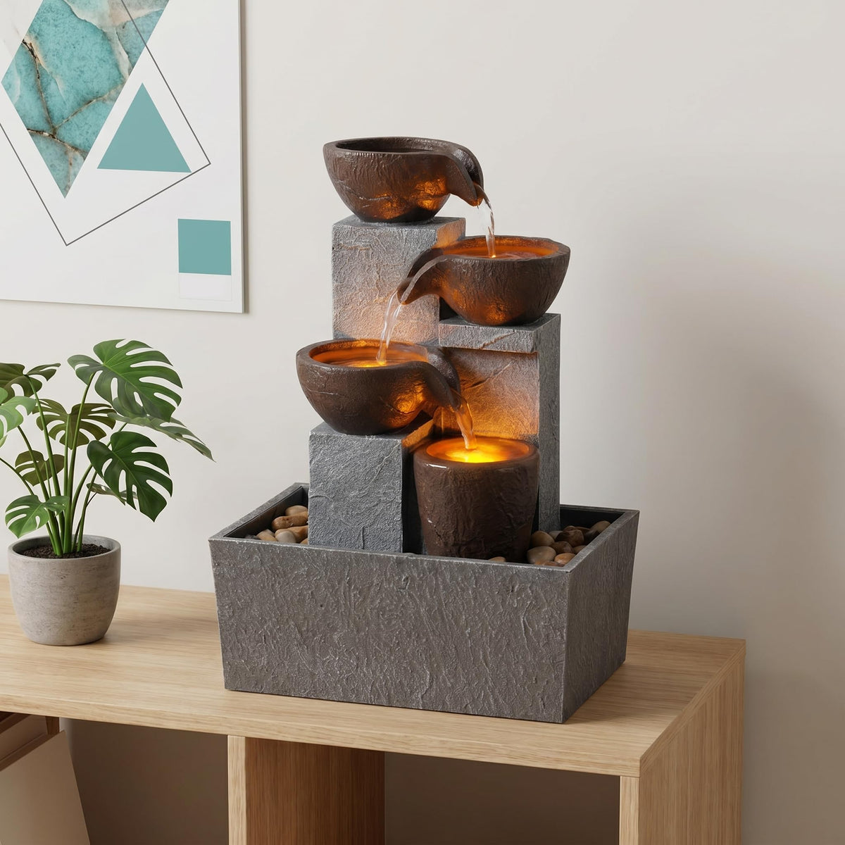 Rytmfluss 13 Inch Tabletop Water Fountain Indoor, Desktop Waterfall Fountain with LED Lights, Indoor Fountain Zen Decor for Home Office Bedroom Meditation Relaxation Desk Decor, Gift for Women and Mom