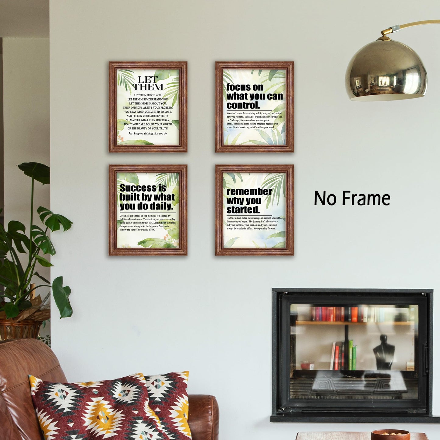 KSDUT Inspirational Wall Art Decor Set of 4 - Motivational Positive Quote Artwork Poster Prints Office Wall Decor Green Leaf Picture Wall Art for Home Workplace Bedroom Decorations - 8"x10" Unframed