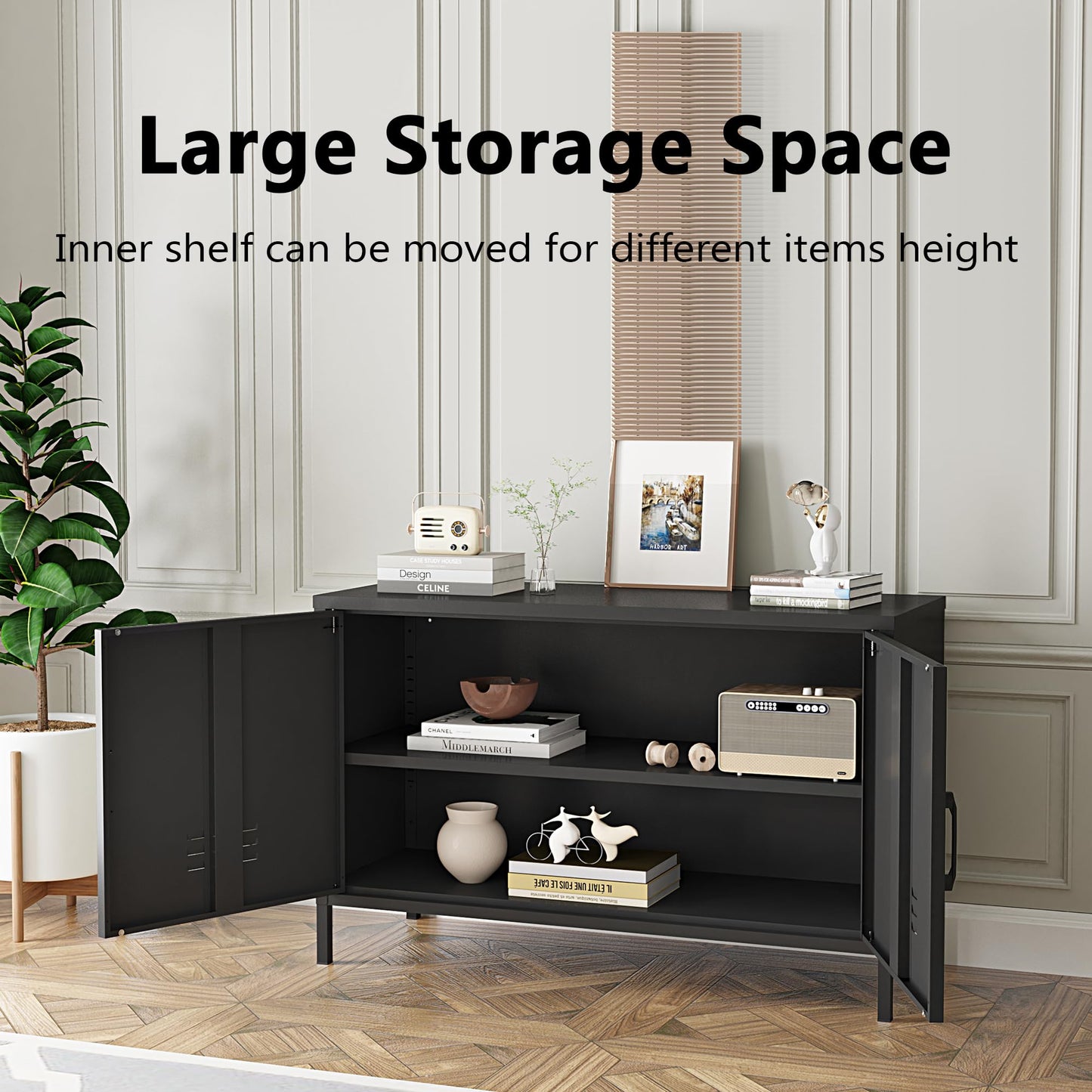 Elitehouse 2 Door Steel Accent Cabinet,Black Metal Storage Cabinet with Adjustable Shelf,2-Tier Office Cabinet,Multipurpose Metal Locker Storage Cabinet for Office Home,Music Studio