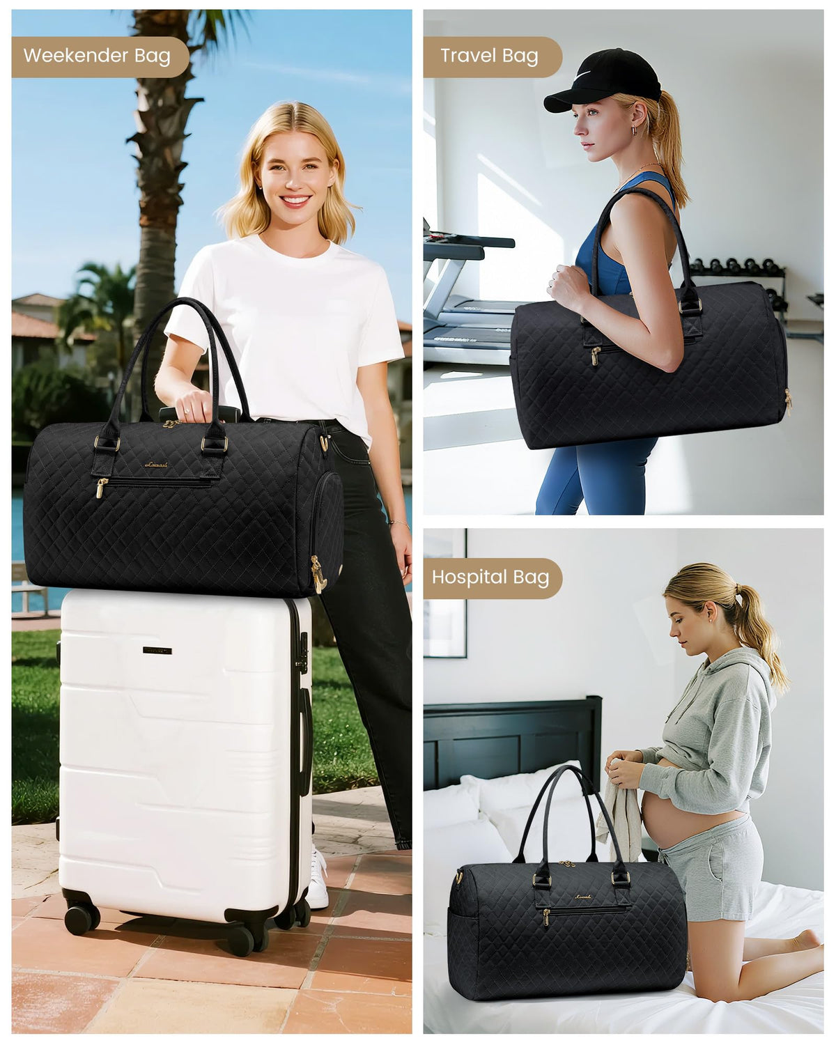 LOVEVOOK Travel Duffle Bag, Weekender Bag for Women with Toiletry Bag, Carry on Overnight Bag with Shoe Compartment, Gym Duffel Bag with Wet Pocket, Mommy Hospital Bags for Labor and Delivery