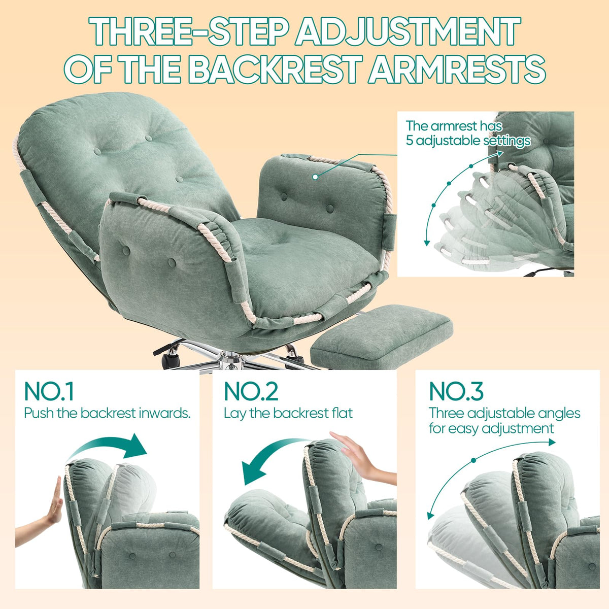 Criss Cross Office Chair with Foot Rest Flip Armrests for Pets and Comfortable Cross Legged Office Chairs for Women Reclining Office Chair Desk Chair Comfy Vanity Chair with Back and Wheels Green