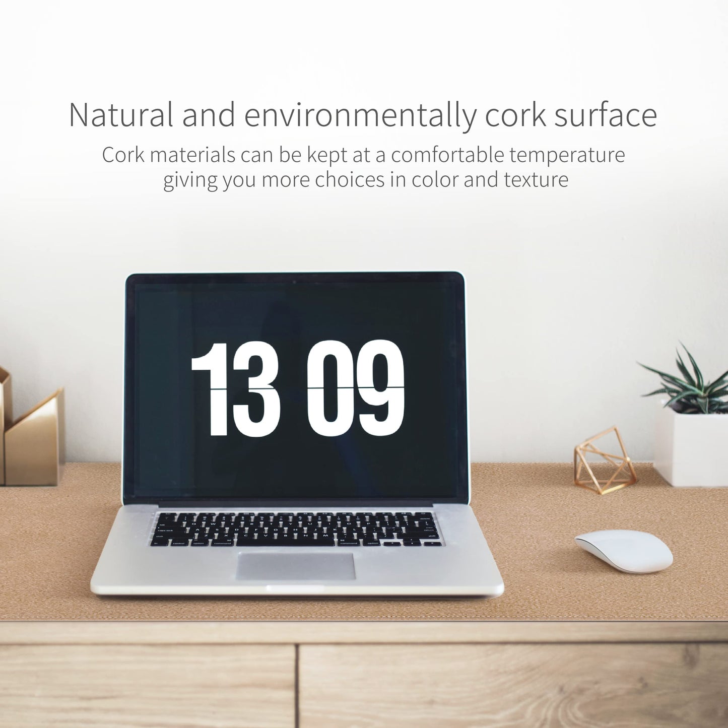 RENMTURE Dual-Sided Mouse Pad, Natural Cork & PU Leather Large Desk Pad for Office and Home Work, Desk Protector Non-Slip, Waterproof, Easy Clean (Apricot, 36"x17")