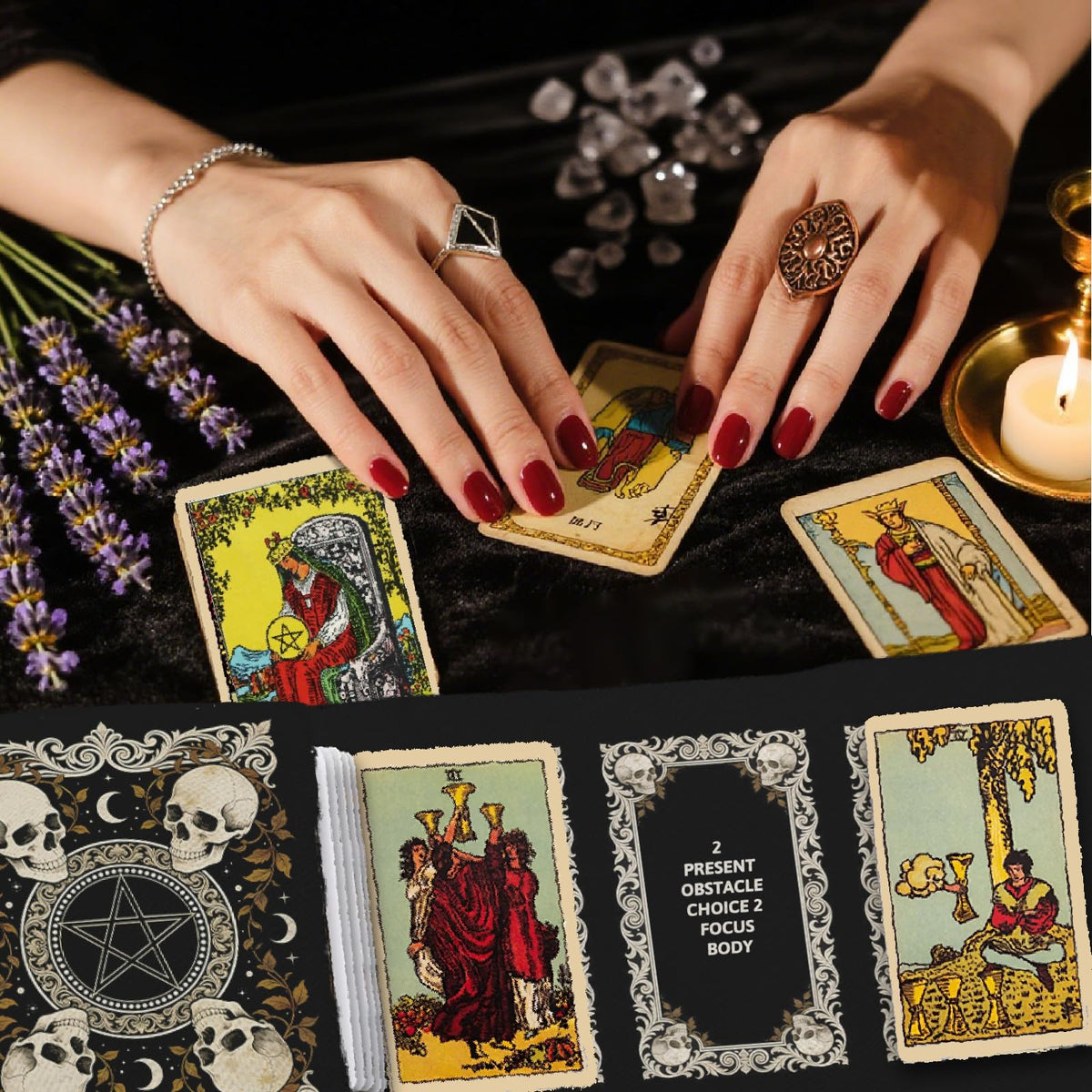 GLOBLELAND 2 Pcs Magic Divination Crystal Ball Tarot Card Holder Skull Polyester Tarot Bag Magic Divination Canvas Jewelry Storage Drawstring Pouches Accessories for Playing Cards and Tarots