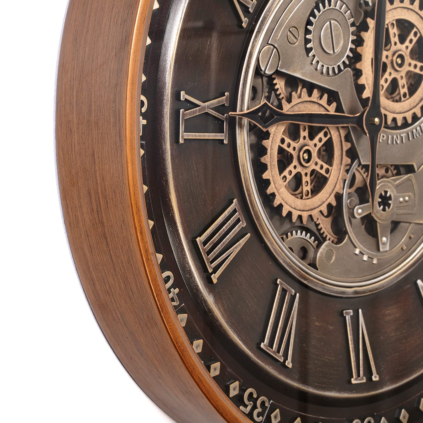 CLXEAST 24 Inch Wall Clock with Moving Gears,Oversized Large Industrial Steampunk Style, Antique Gold Metal Roman Numeral Wall Clocks for Farmhouse Living Room Decor