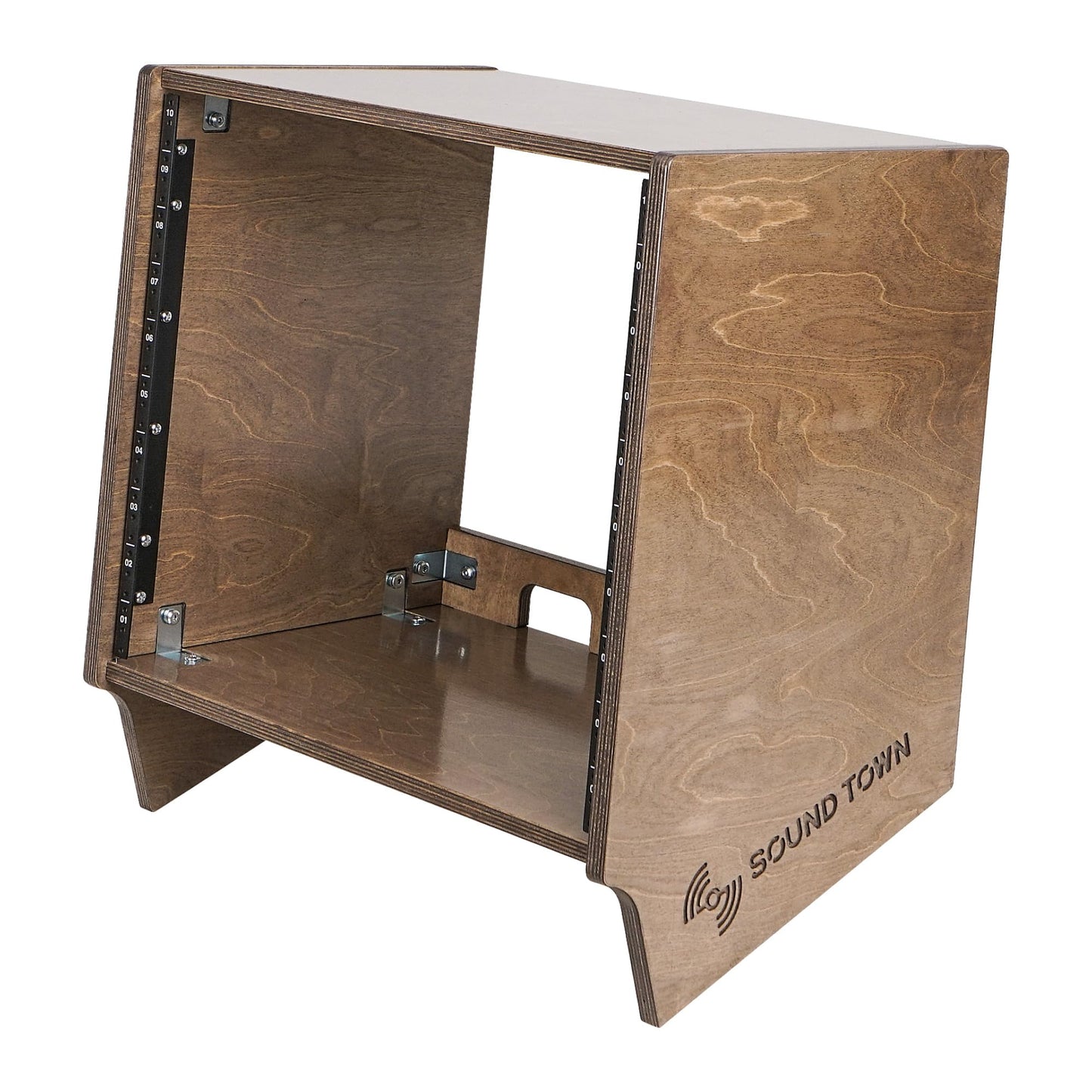 Sound Town DIY 10U Angled Desktop Turret Studio Rack with Solid Baltic Birch Plywood, Weathered Brown, Assembly Required (SDRK-10SLB)