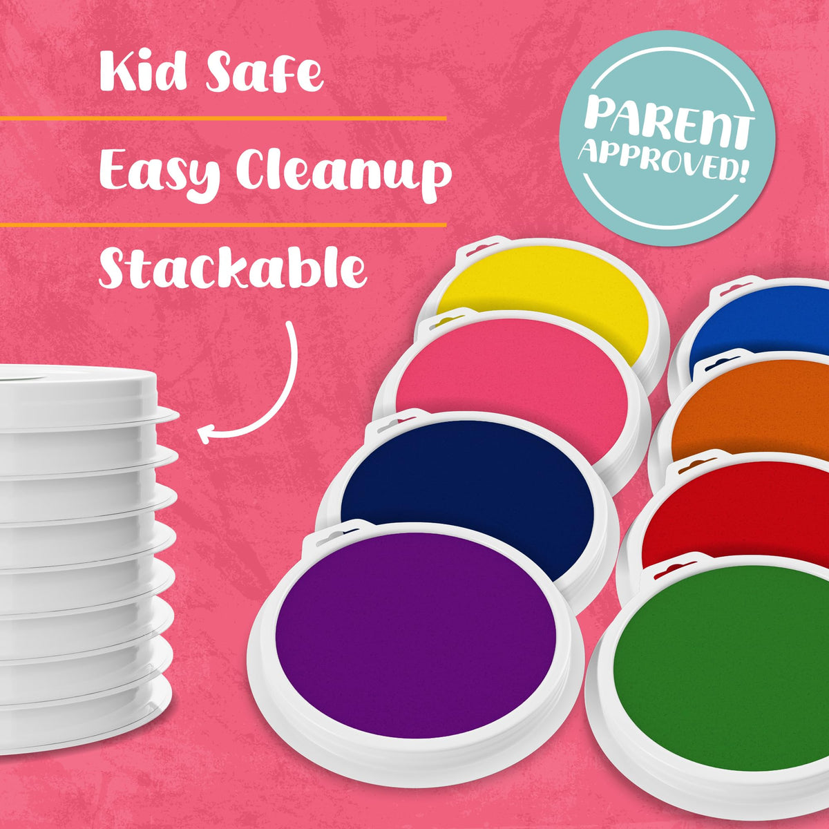 8 Pc Large Ink Pads for Kids - Washable Ink Pads for Kids - Hand/Handprint/Footprint Size - Washable Stamp Pads Kids Non Toxic Ink Pads for Stamps, Crafting, Finger Paint, Card Making, Gift for Kids