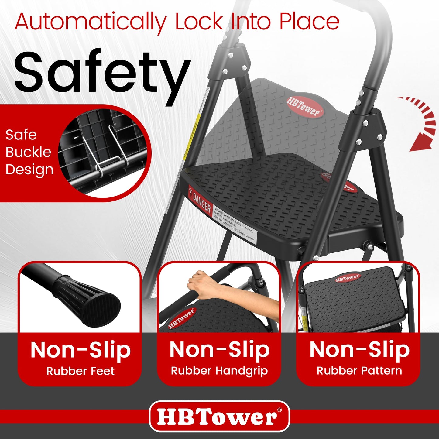 HBTower 4 Step Ladder, Step Stool Foldable with Wide Anti-Slip Pedal, Sturdy Steel Ladders for Home Adults Kitchen