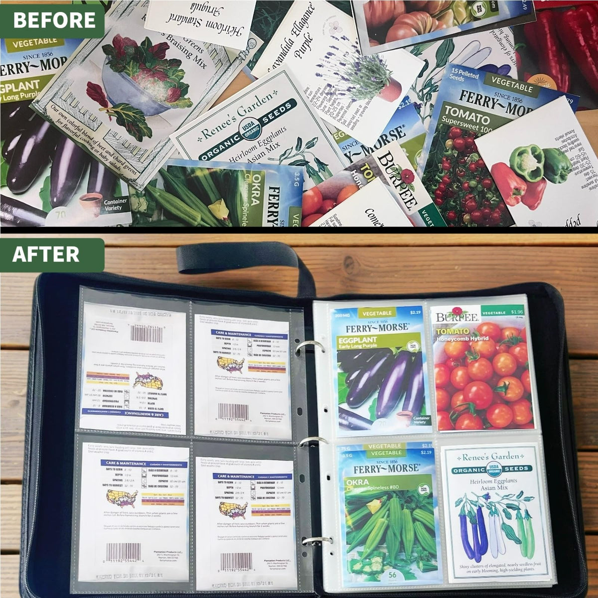 Zippered Seed Storage Organizer Binder with Handle, Waterproof & Insect-Proof Gardening Seed Book, 4 * 6 Inch Pocket Fits Most Seed Packets and Hold 120+ Seed Envelope