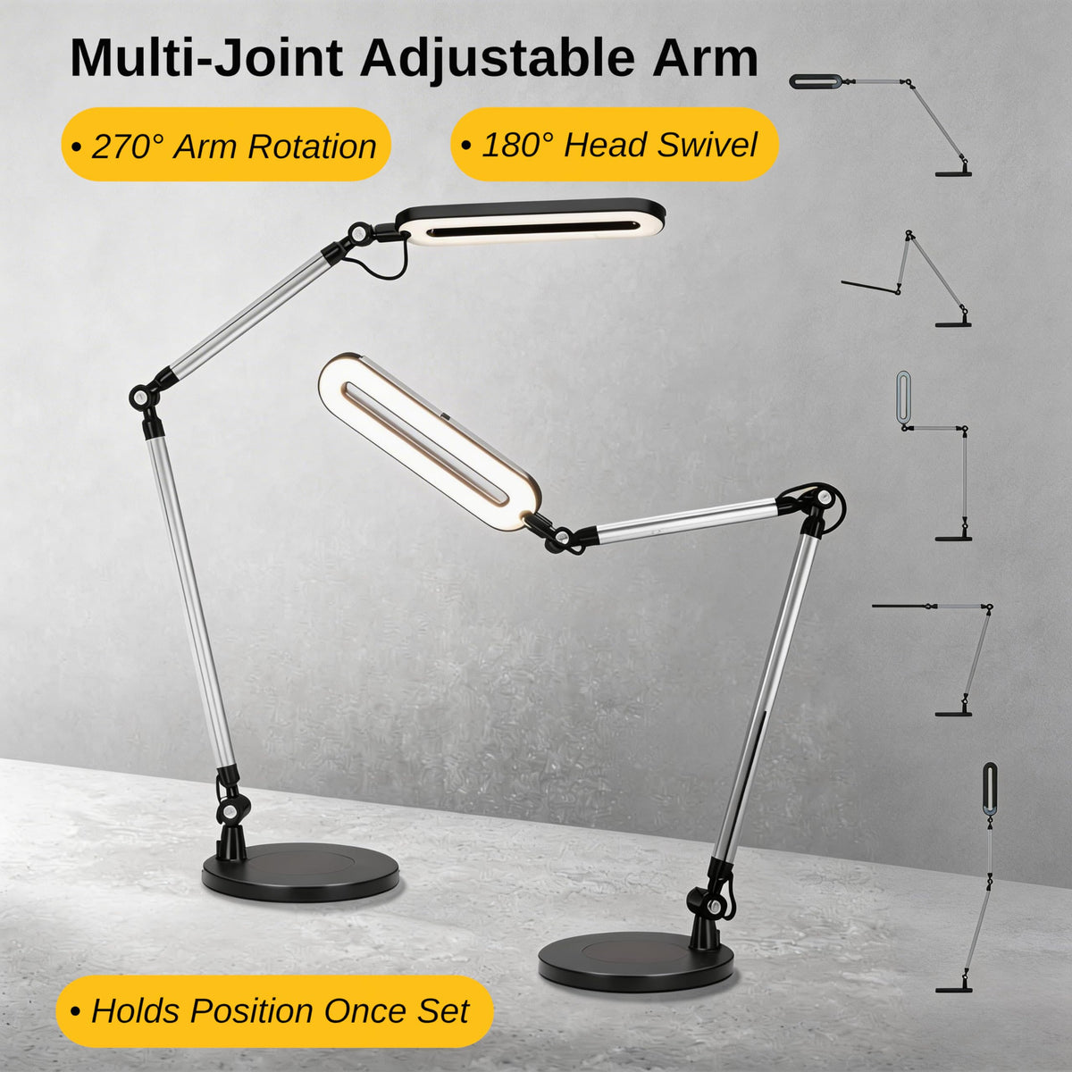 OTUS LED Architect Desk Lamp for Home Office with Wireless Charger, Adjustable Swing Arm, 32 in Tall, 11.8 in Panel, 3 Color Modes, 12 Dimmable Levels, Eye-Caring for Reading, Study, Video Calls