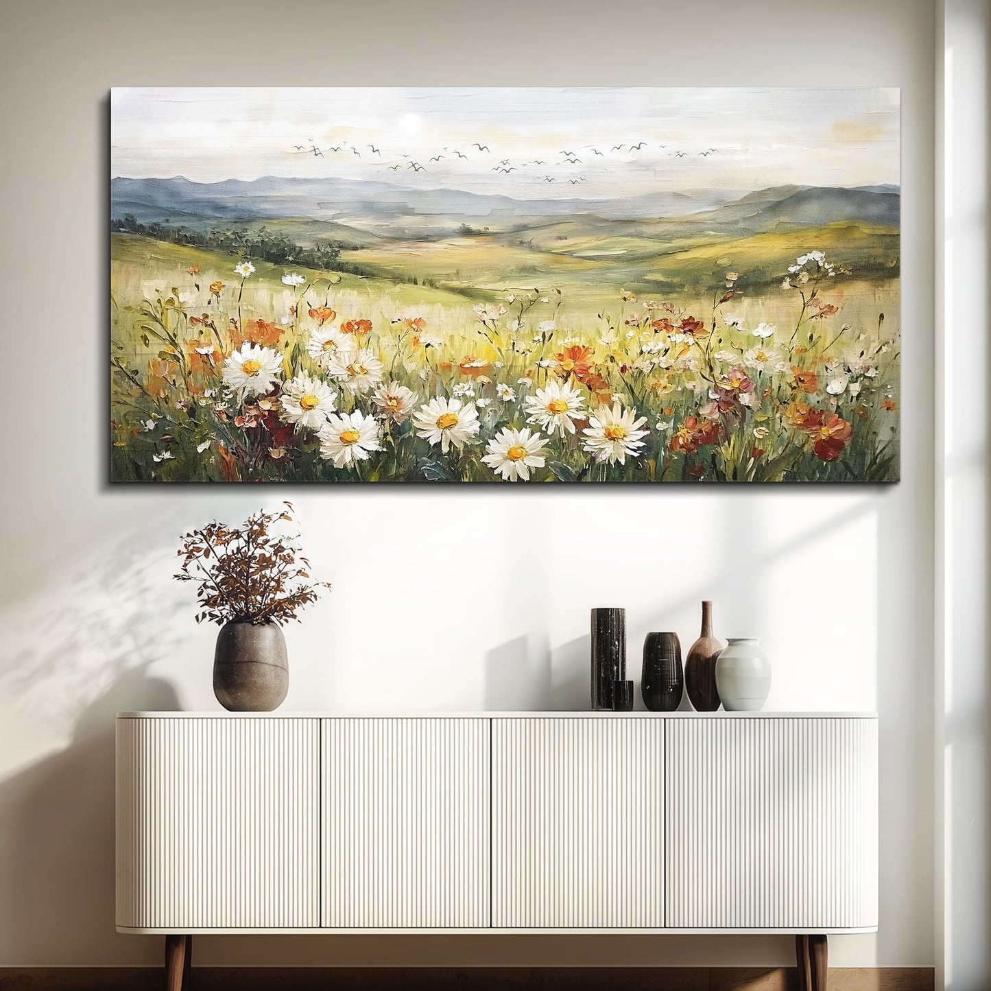 FUHAIHUA Canvas Wall Art For Living Room Large Framed Wall Decor For Office Modern Bedroom Decorations Prairie Flowers Landscape Pictures Farmhouse Paintings Artwork Aesthetic Home Decor 30" x 60"