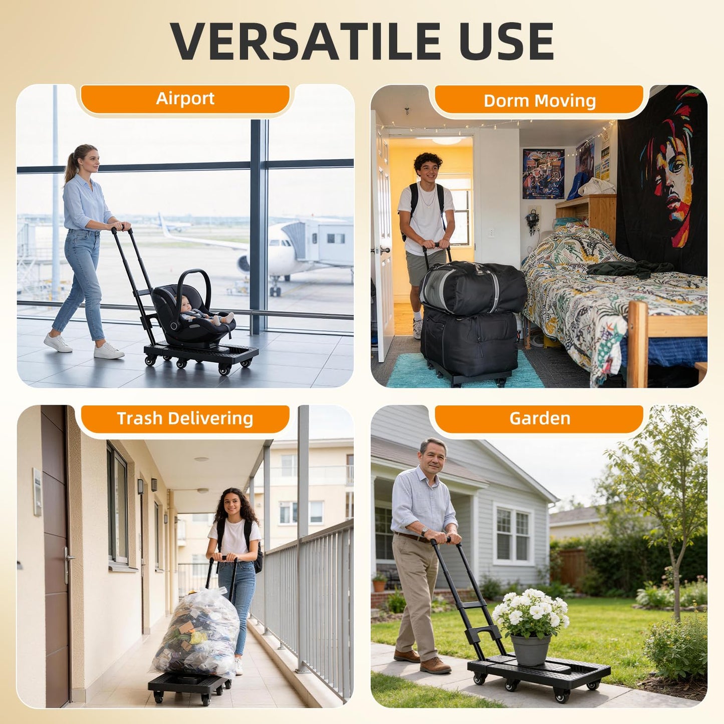 TROOZY No Assembly Folding Hand Truck 440lbs, Dolly Cart with Wheels & Upright Lock, Extendable Heavy Duty Foldable Dolly for Luggage, Travel, Office & Dorm, Carrito de Carga