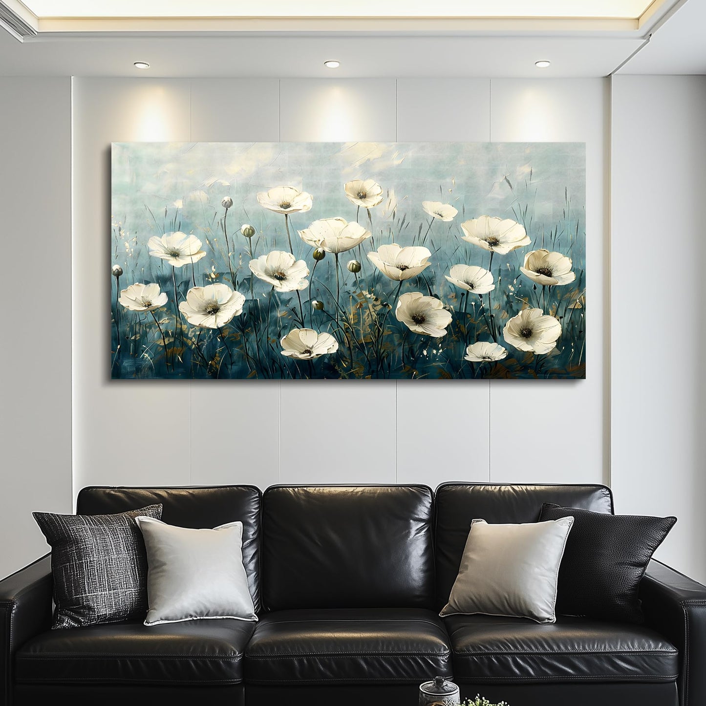 FUHAIHUA Canvas Wall Decor For Bedroom Wall Art For Living Room Office Decorations White Flowers Landscape Painting Modern Wall Pictures Artwork Farmhouse Posters Ready To Hang Home Decor 20x40 In