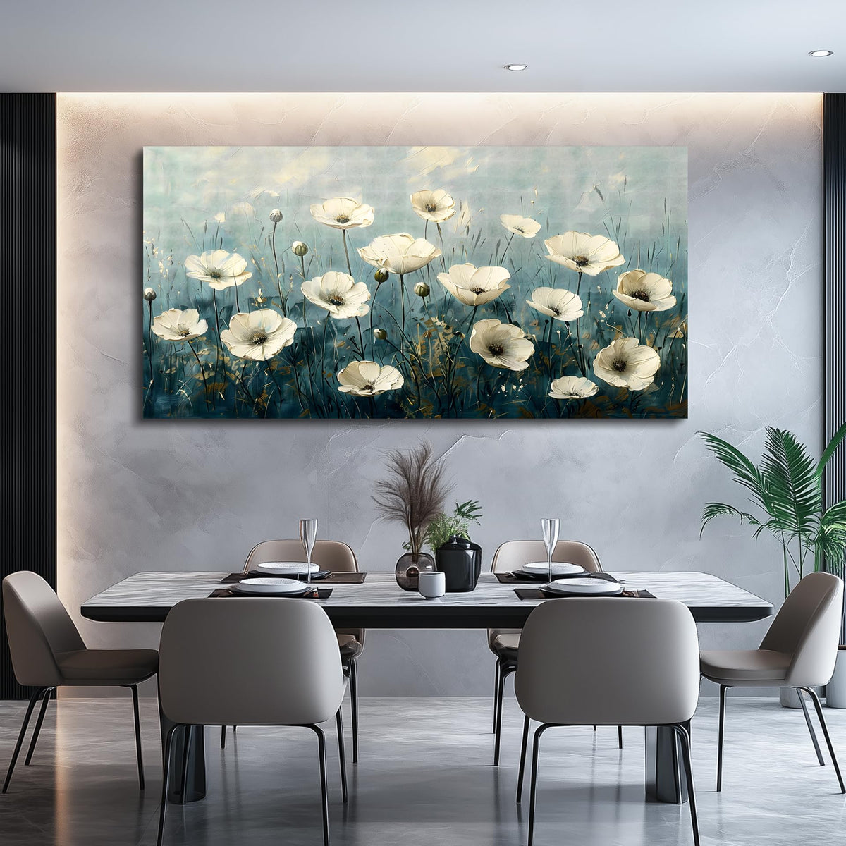 FUHAIHUA Canvas Wall Decor For Bedroom Wall Art For Living Room Office Decorations White Flowers Landscape Painting Modern Wall Pictures Artwork Farmhouse Posters Ready To Hang Home Decor 20x40 In