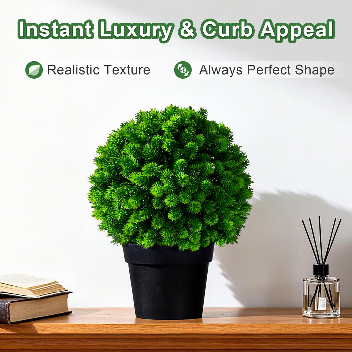 Bailikang 2PCS Artificial Boxwood Topiary Ball Plant, Artificial Plants Decor Fake Potted Plants for Desktop, Bookshelf, Fireplace with Realistic Leaves in Decorative Pot