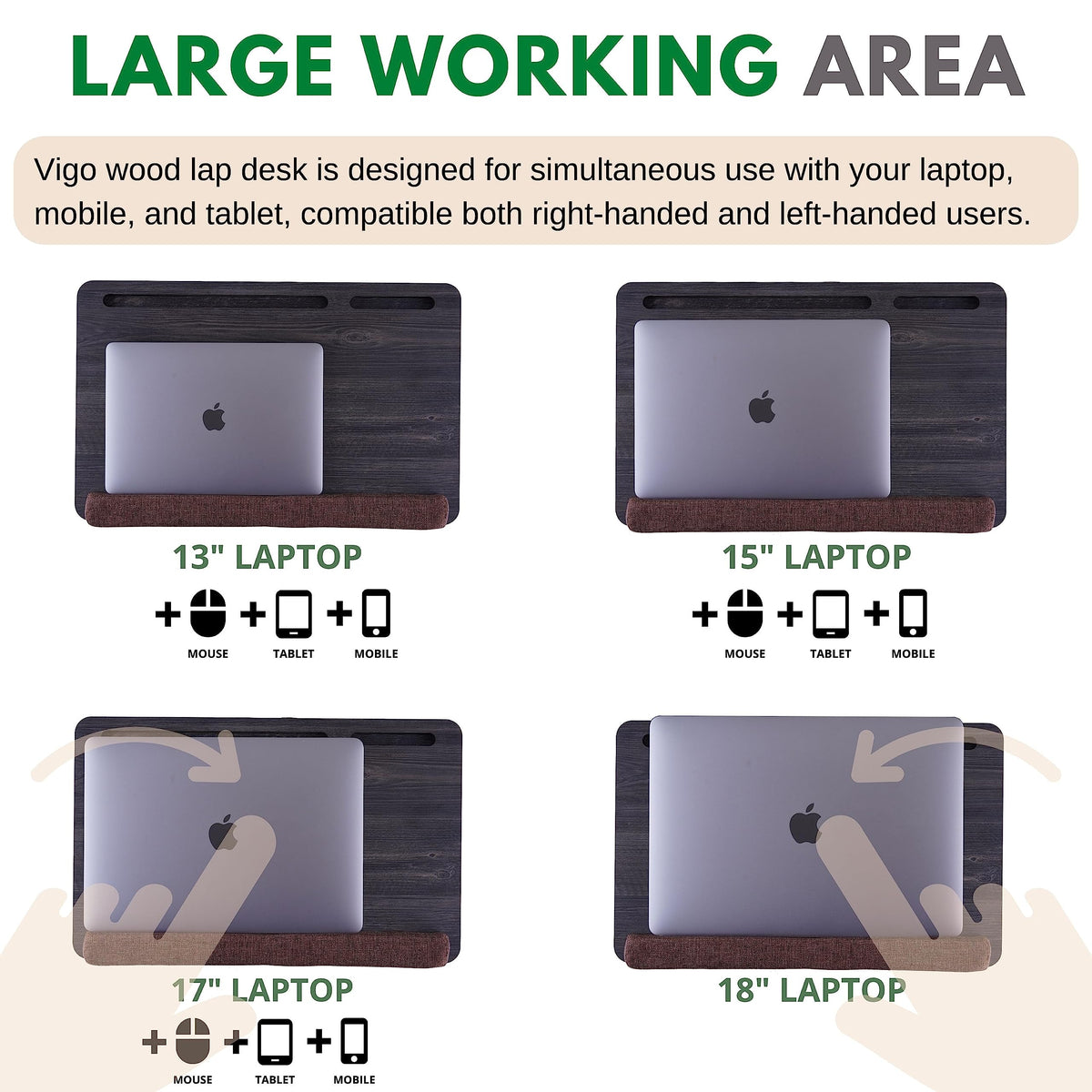 Vigo Wood Portable Laptop Desk – Lapdesk with Cushion, Laptop Stand for Bed, Lap Desk for Laptop and Lap Desk for Bed, Portable Desk for Lap top, Notebook Bed Tray (Black & Brown)