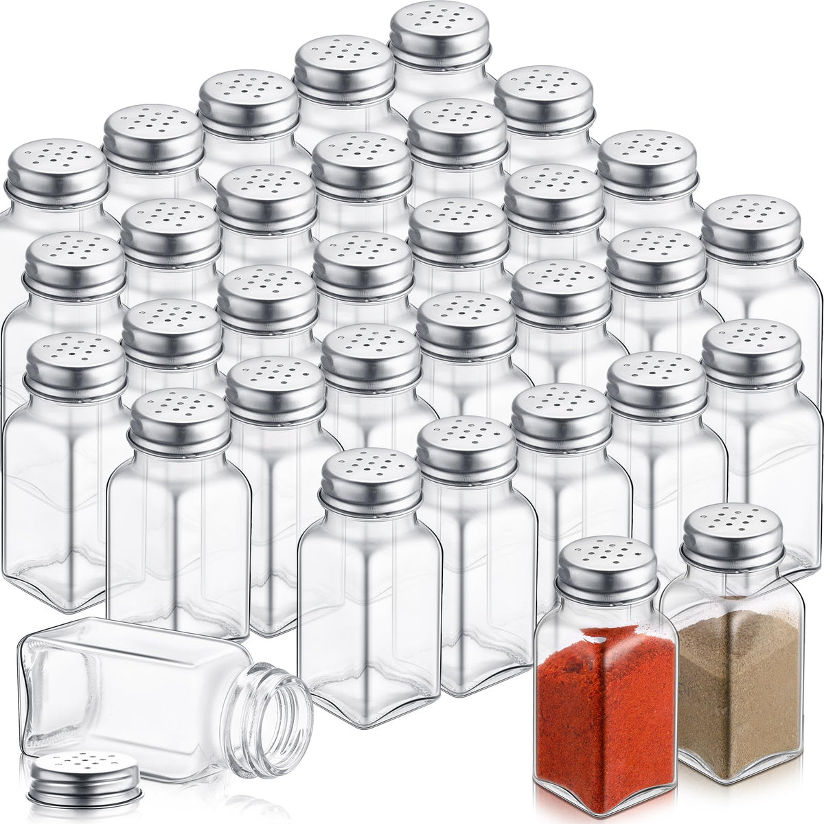 Zhehao 96 Pcs Clear Salt and Pepper Shakers with Stainless Steel Lid 3.54 x 1.5 Inch Spice Jars Salt Pepper Shaker Set Glass Salt Shakers for Kitchen Salt Holder for Kitchen Restaurant, 1.7 oz