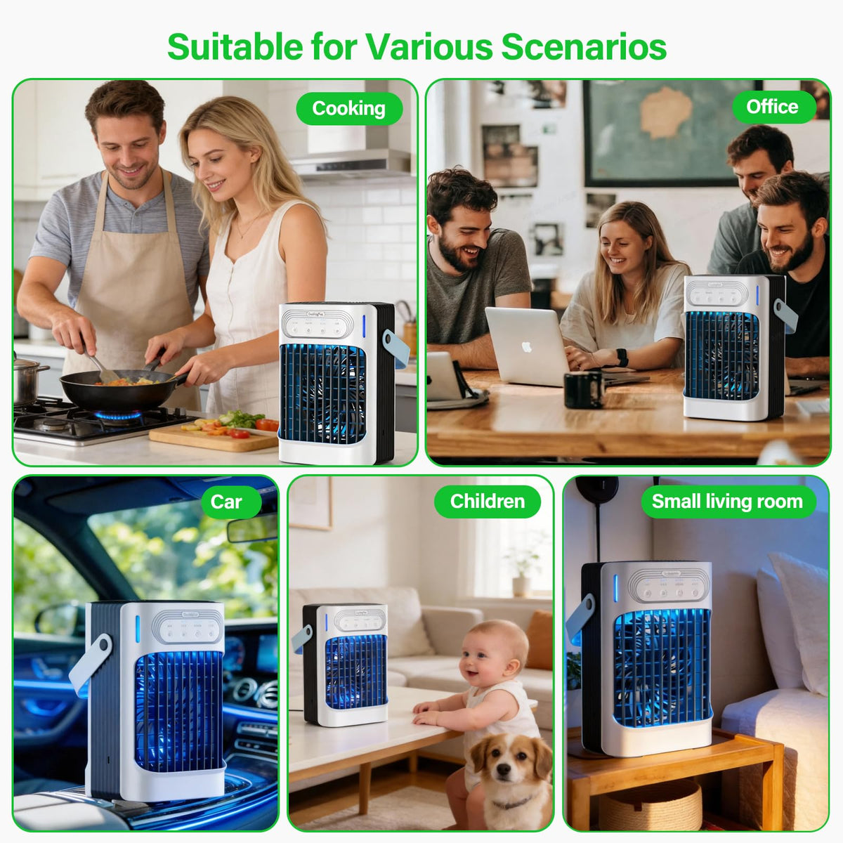 Portable Air Conditioners Cooling Fan, 800ml Mini Air Conditioner Portable AC Unit with 3 Cool Mist & Speeds, 7 Night Light & 2-8H Timer, Personal Air Cooler for Bedroom Office Camping
