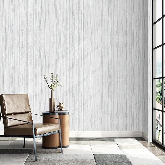 Beige Grey Grasscloth Peel and Stick Wallpaper 15.74" x 196.85" Boho Grass
