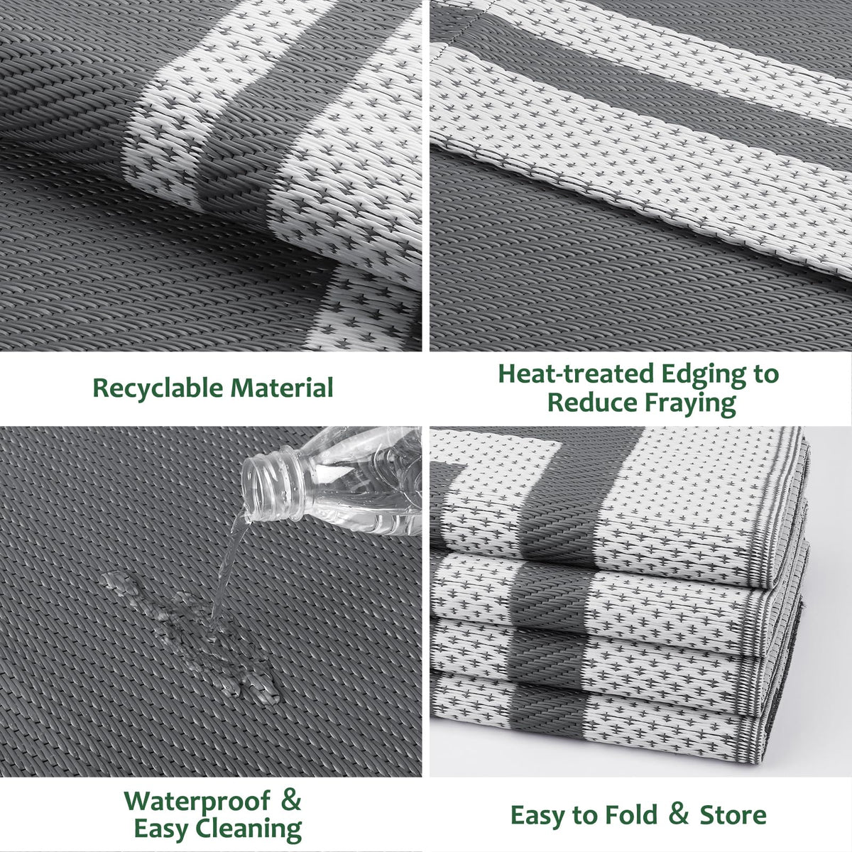 HappyTrends Outdoor Rug Reversible Portable Plastic Straw Camping Rugs for Outside RV,Large Waterproof Outdoor Area Rugs for Patio,Deck,Porch,Balcony(5'x 8',White&Gray)