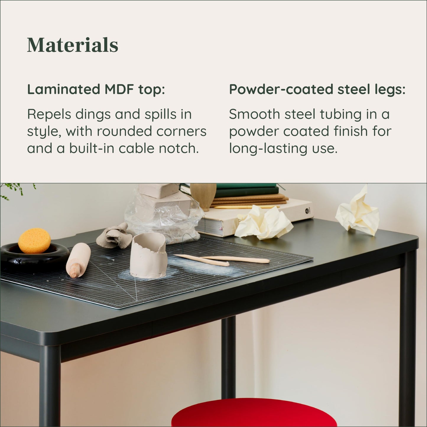 Branch Daily Desk - Functional at Home Office Desk with Effortless Assembly, Timeless Design, Rounded Corners, and Built-in Cable Notch - 36” W x 28.5” H x 24” D - Charcoal Work Table