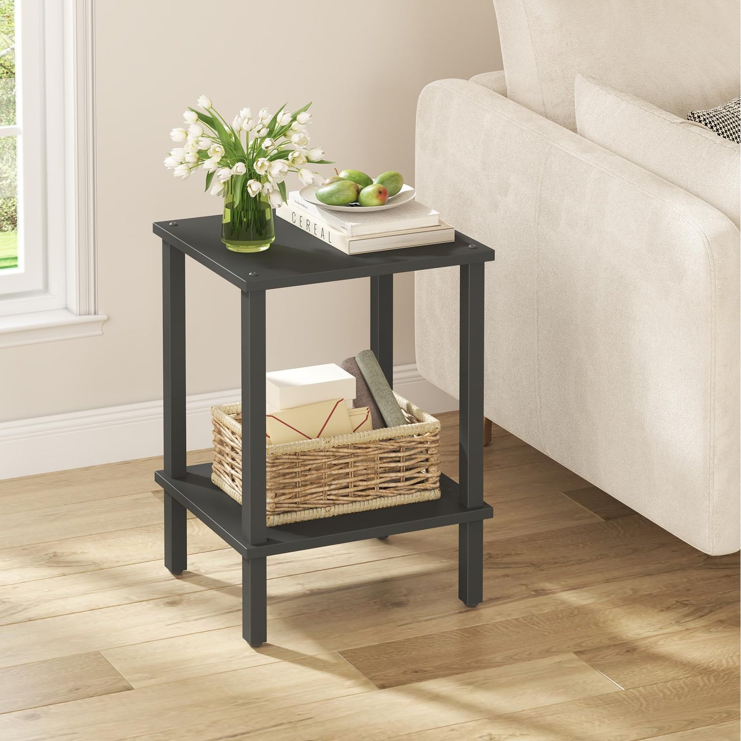 TUTOTAK End Table, Set of 2, Side Table, Nightstand, 2-Tier Storage Shelf, Sofa Table for Small Space, Living Room, Bed Room TB01BK035