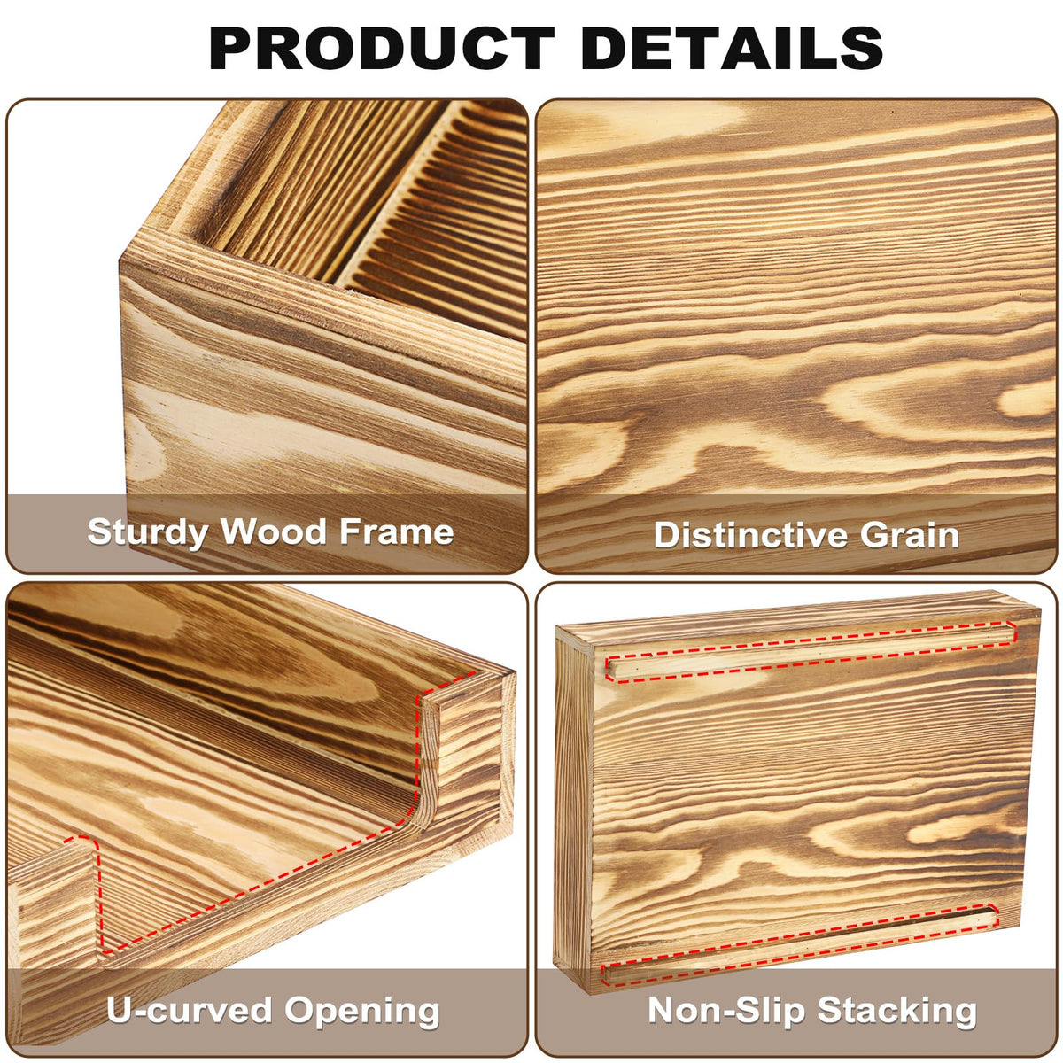 BTSKY Wood Letter Tray Front-Load Document Organizer for Office Desktop Organizer - Desk Magazine, File Folder, Paper Holder - Stackable Paper Document File Tray, 1 Pack