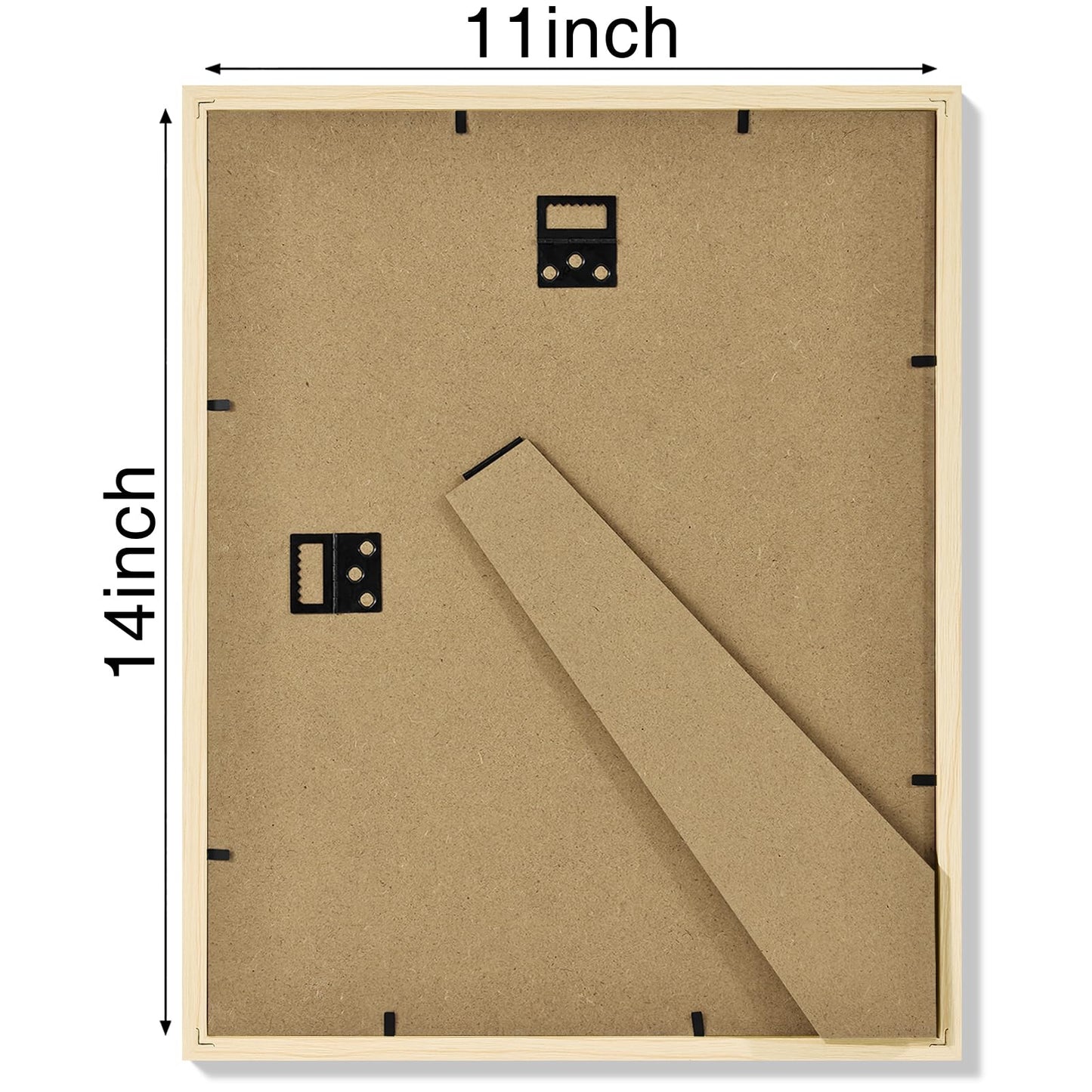 Vittanly 11x14 Picture Frame Set of 4, Display Pictures 8x10 with Mat or 11x14 without Mat, Engineered Wood with Shatter Resistant Plexiglass, Photo Frames for Wall or Tabletop Display, Natural Wood