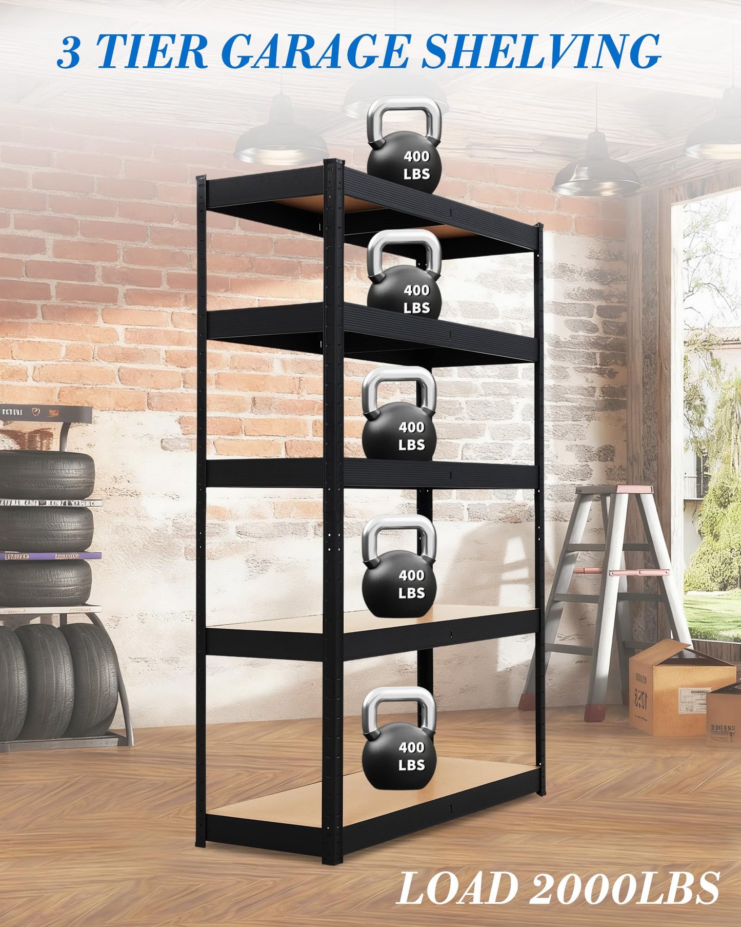 JoanKaren Heavy Duty Garage Shelving, 5-Tier Metal Storage Shelves, 48" x 18" x 72" Standing Shelving Unit, Adjustable Utility Rack for Kitchen Warehouse Industrial Basement
