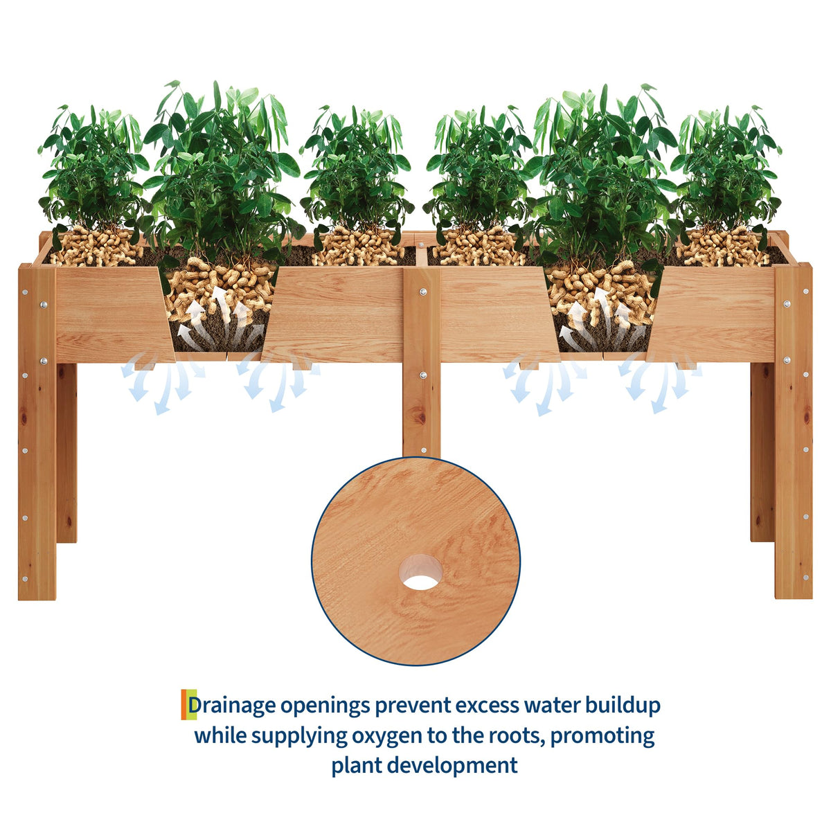 72x 23x30IN Raised Garden Bed Outdoors with High Legs & Hooks, Non-Woven Liner, Elevated Wooden Large Planter Box for Backyard, Patio, Balcony w/Divider Panel, 6 Legs, 300lb Capacity