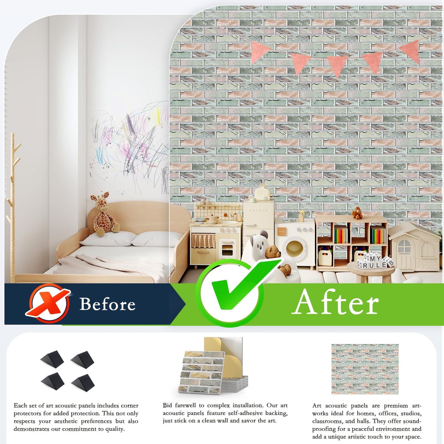 12Pack Acoustic Panels, Self-Adhesive 3D Brick Pattern Sound Proof Panels for Walls, Decorative Sound Dampening Wall Panels for Recording Studios, Offices, Home, 12"×12"×0.4", Stone