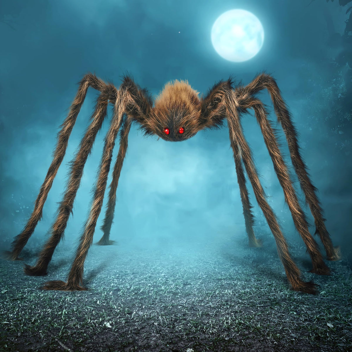 JOYIN 5ft Halloween Spider Outdoor Decorations, Scary Giant Large Spider Props for Halloween Outside Decor, Indoor Party Supplies and Yard Lawn Decoration, Brown