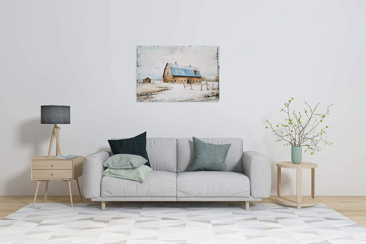 Yihui Arts Farmhouse Canvas Wall Art Hand Painted Light Blue and White Paintings Modern Abstract Rustic Pictures Artwork for Living Room Bedroom Bathroom Decor