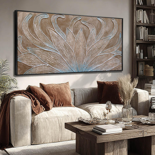 Framed Abstract Neutral Floral Wall Art for Living Room, Minimalist Brown Flower Painting Print Canvas Artwork for Walls, Nature Plant Modern Wall Decor for Bedroom Home Office 24x48 In