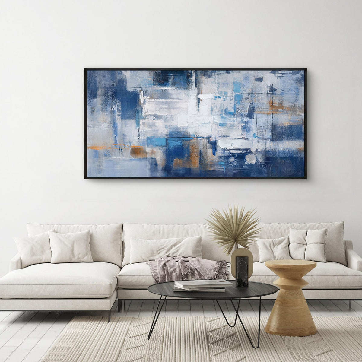 KLAKLA Blue Abstract Canvas Wall Art - Black Frame Artwork Picture Living Room Wall Decor Modern Paintings Large Wall Art for Bedroom Home Decoration
