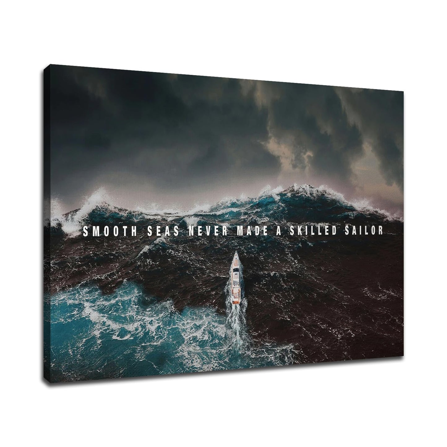PSYYSP Skilled Sailor Nautical Motivational Wall Decor Framed Ocean Storm Canvas Art Inspirational Sea Quote Poster for Executive Office Modern Living Room Maritime Artwork 24x18 Inch
