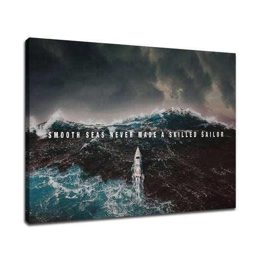 PSYYSP Skilled Sailor Nautical Motivational Wall Decor Framed Ocean Storm Canvas Art Inspirational Sea Quote Poster for Executive Office Modern Living Room Maritime Artwork 24x18 Inch