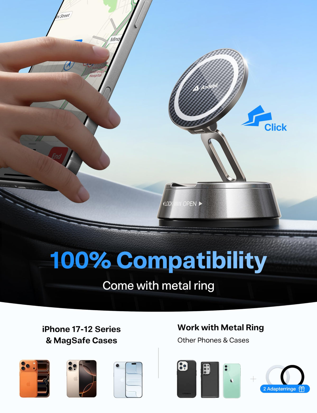 andobil 2026 Upgrade for Magsafe Car Mount [Strongest Suction & Magnet] Vacuum Magnetic Phone Holder for Car 360° Adjustable Car Cell Phone Holder Mount for iPhone 17 Pro Max 16/15/14/13/12
