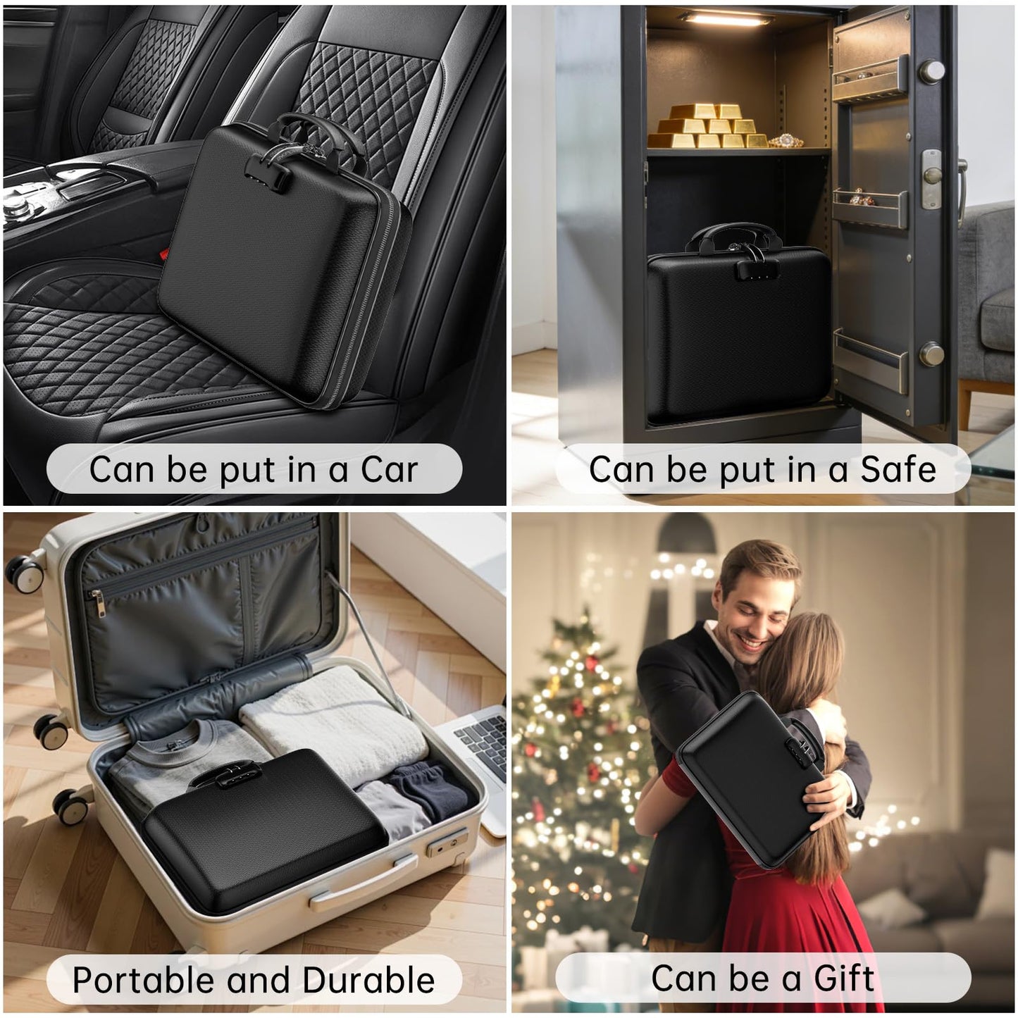 ENGPOW Fireproof Document Box with Lock, Hard Case Fire & Water Resistant File Organizer with 25-Pocket Accordion File Folder, Portable Home Office Safe Storage for Important Documents Laptop Black