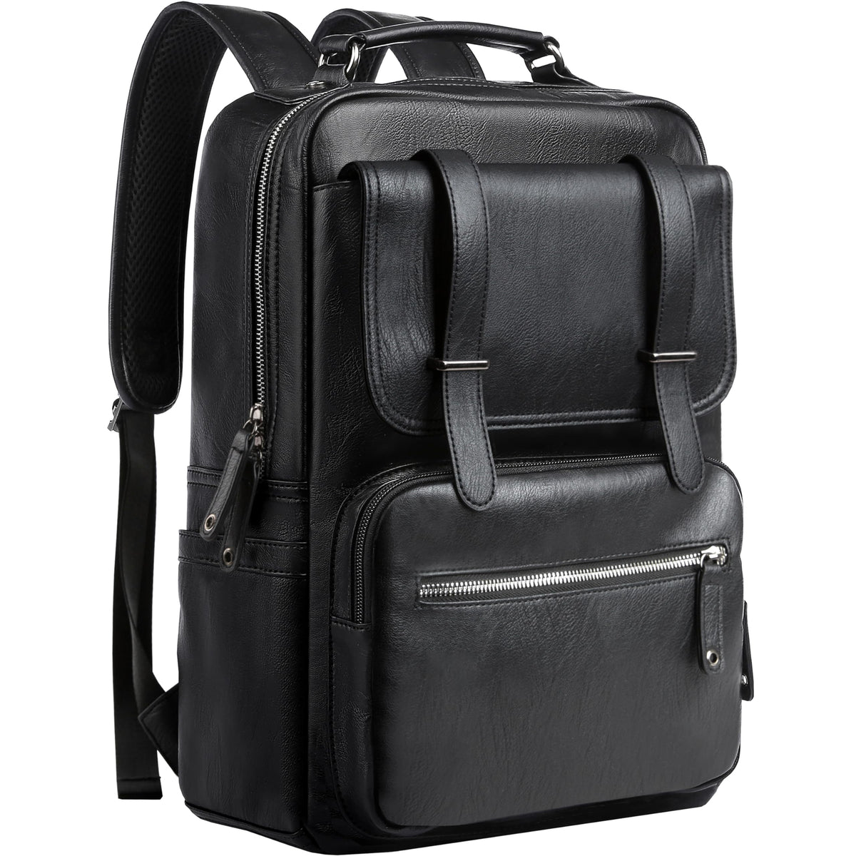 MATE ELAN Leather Backpack Laptop 15.6 inch Lightweight Retro Business College Casual Travel Overnight Daypack Work backpack black Gift